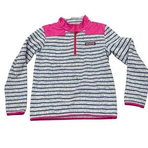 Vineyard Vines Girls Striped 1/4 Zip Pullover Sweater Pink Blue M 10-12